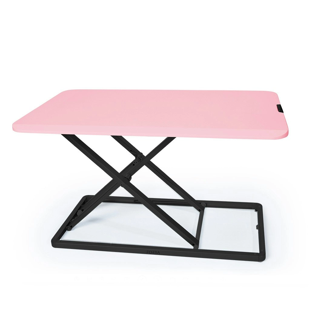 Fortia Desk Riser 74cm Wide Adjustable Sit to Stand for Dual Monitor, Keyboard, Laptop, Pink