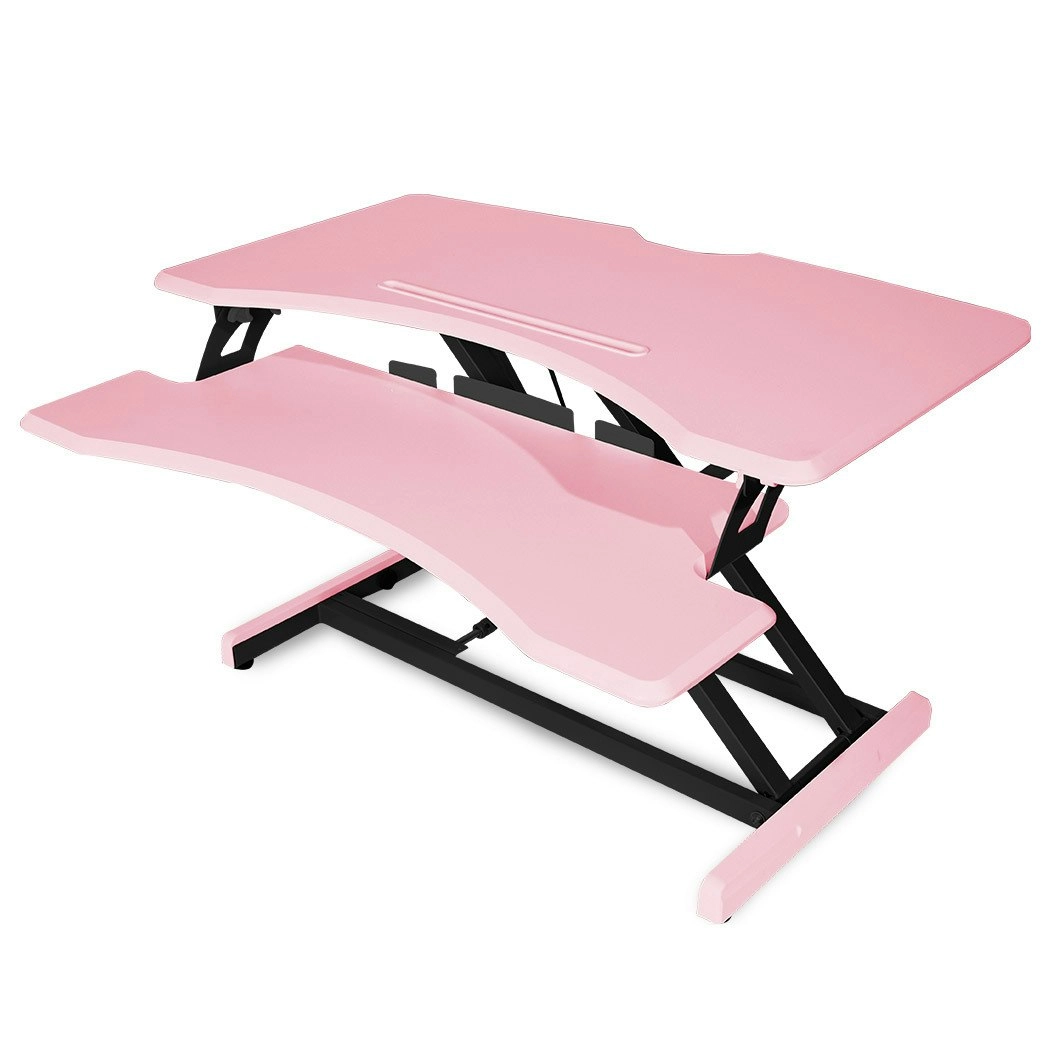 Fortia Desk Riser 77cm Wide Adjustable Sit to Stand for Dual Monitor, Keyboard, Laptop, Pink