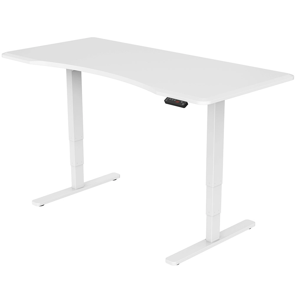 Fortia Sit To Stand Up Standing Desk, 160x75cm, 62-128cm Electric Height Adjustable, Dual Motor, 120kg Load, Arched, White/White Frame