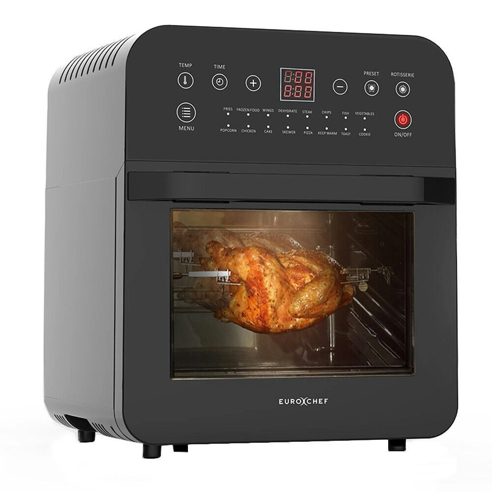 EuroChef 16L Digital Air Fryer Electric Airfryer Rotisserie Large Big Dry Cooker, Black