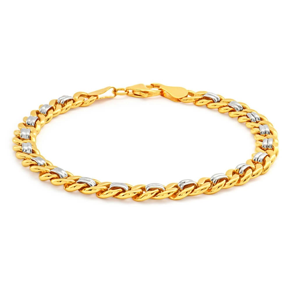 9ct Yellow and White Gold Silver Filled Curb 19cm Bracelet