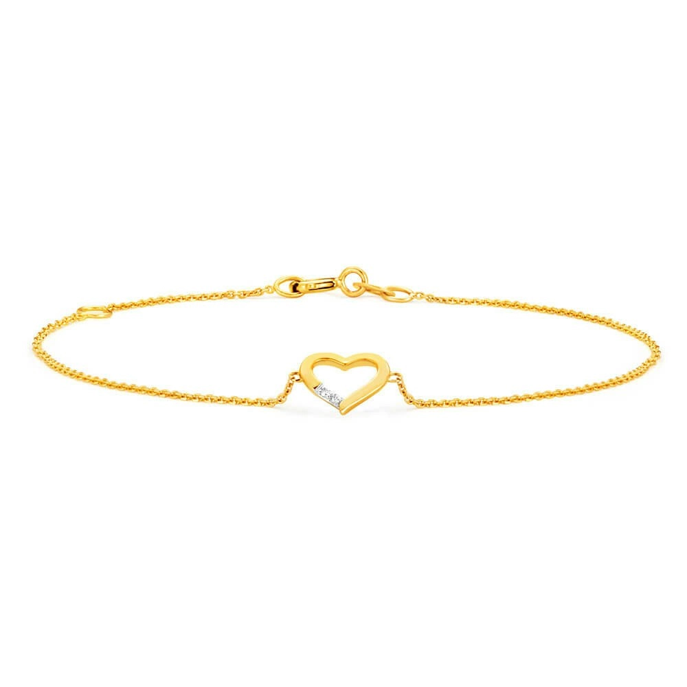 9ct Yellow Gold Diamond Heart Adjustable Bracelet