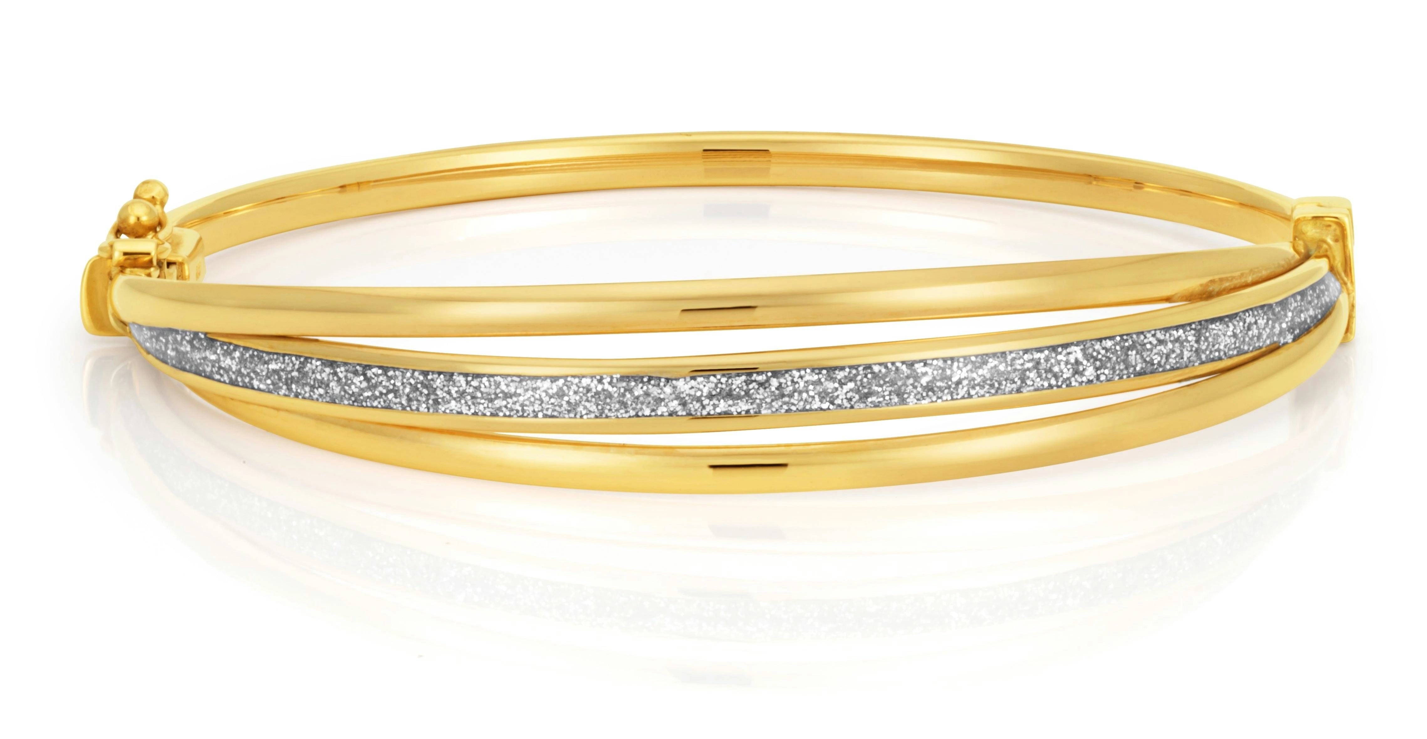 9ct Yellow Gold Bangle 65mm With Stardust Enamel Feature