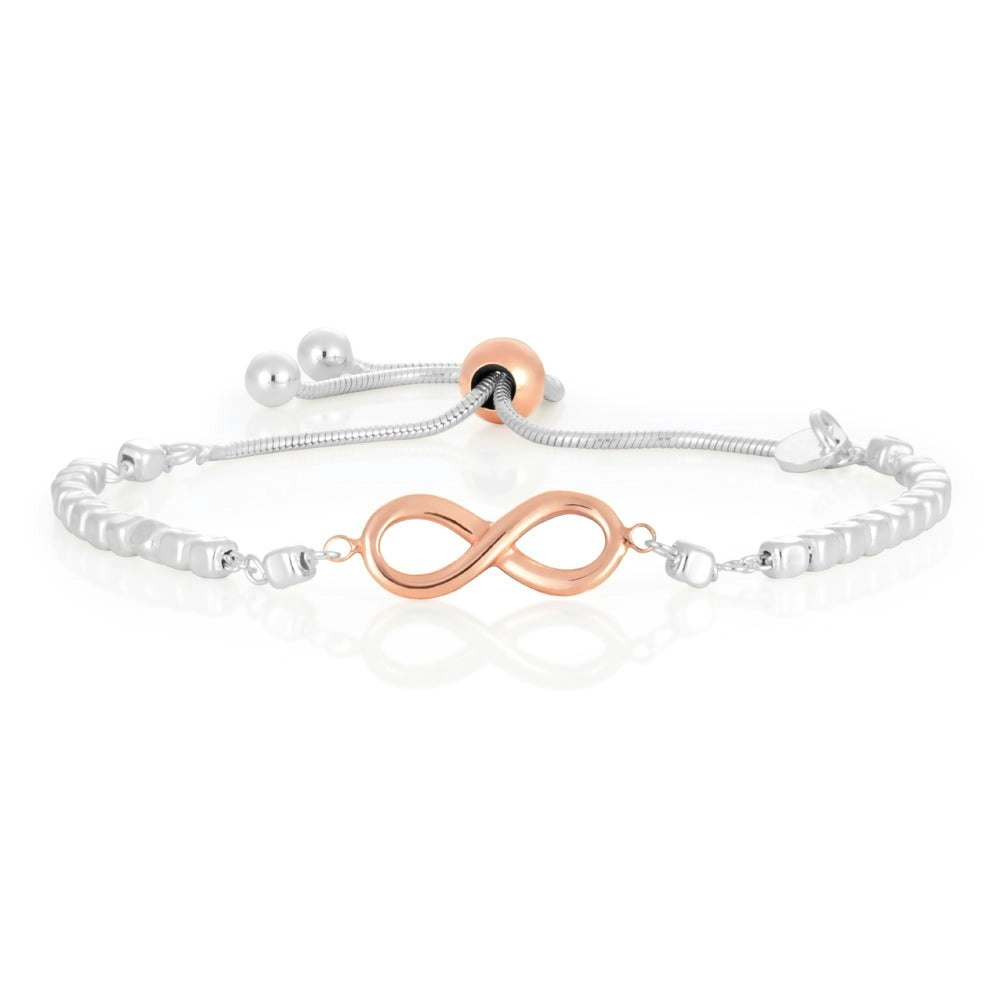 Sterling Silver and Rose Gold Plate Infinity Fancy Slider Bracelet