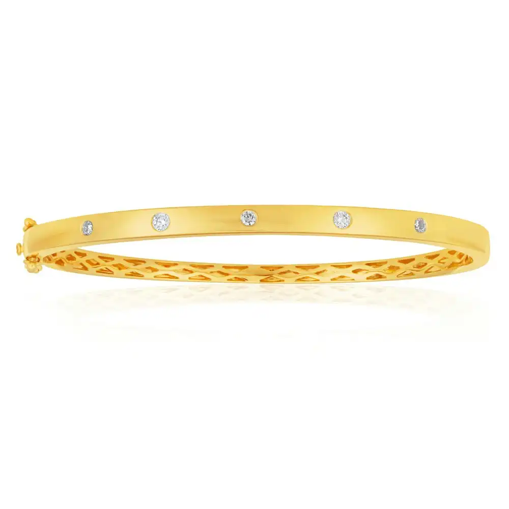 Flawless 9ct Yellow gold 60mm Oval Diamond Bangle (TW=1/4 carat)