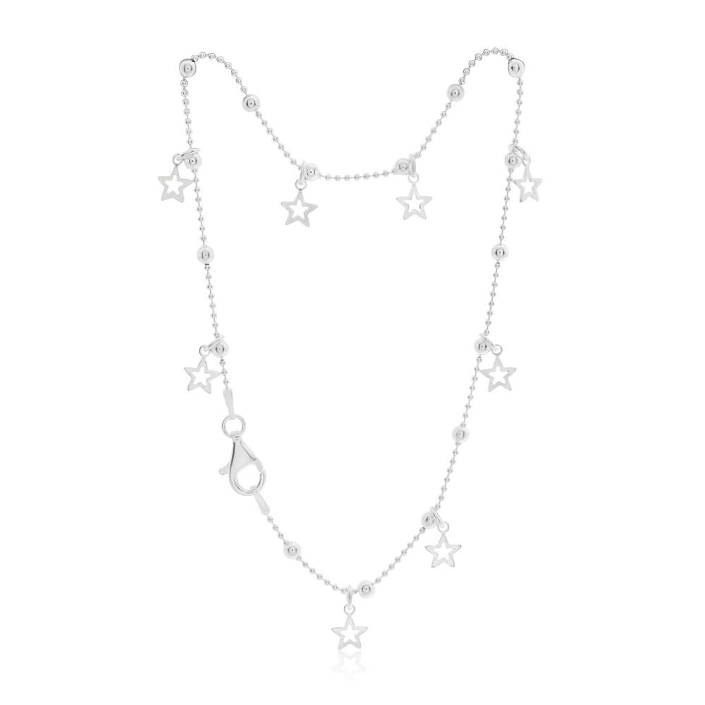 Sterling Silver Fancy Stars Charm Anklet