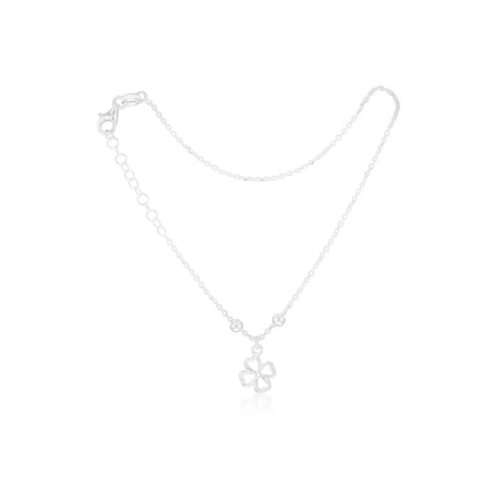 Sterling Silver Open 4 Leaf Clover 24cm Anklet