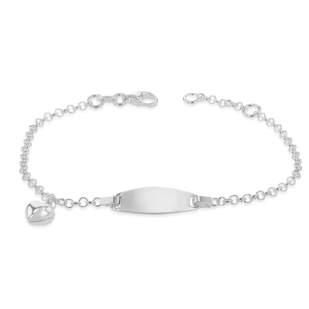 Sterling Silver Heart Charm Belcher ID 18cm Bracelet