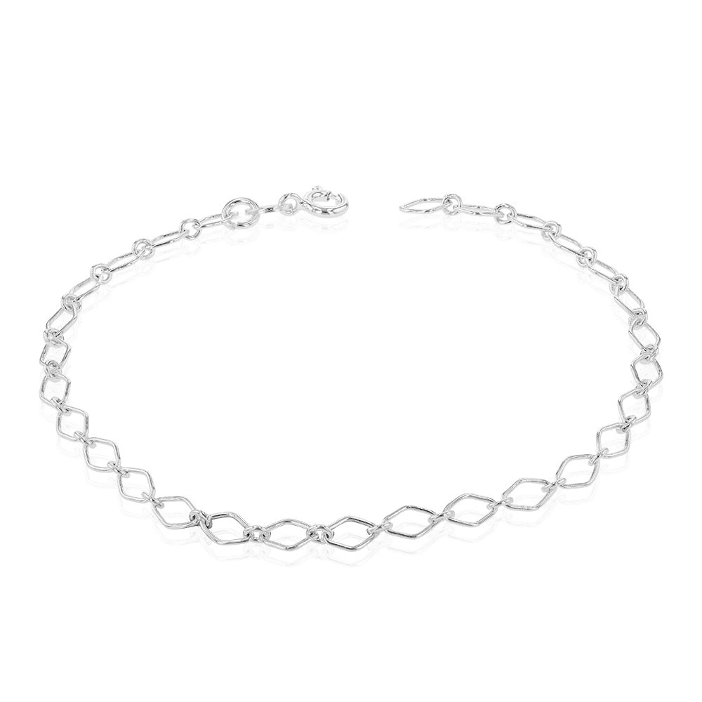 Sterling Silver 20cm Fancy Diamond Shaped Bracelet