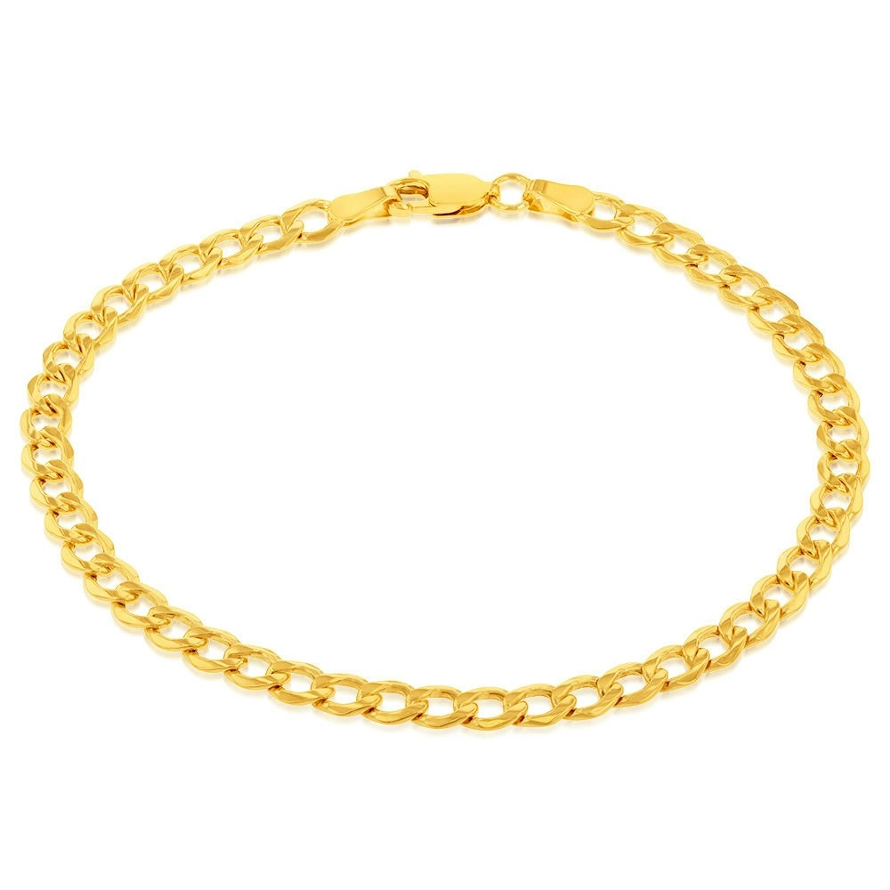 9ct Yellow Gold Silverfilled Diamond Cut Curb 100Gauge 19cm Bracelet