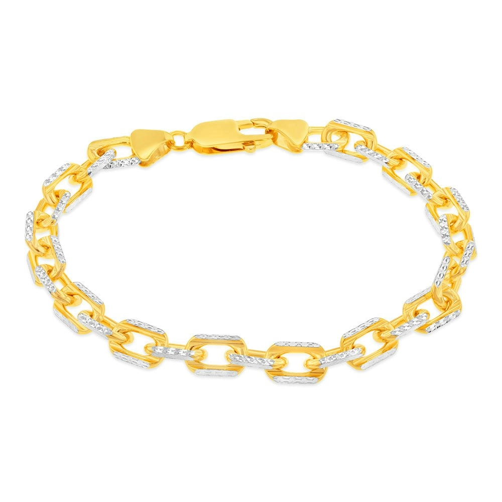 Sterling Silver Gold Plated Fancy 180 Gauge 19cm Bracelet