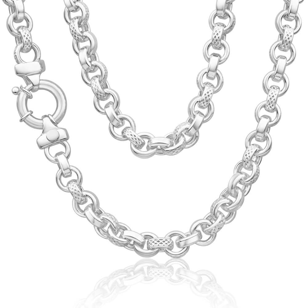 Sterling Silver Belcher Fancy Engraved Boltring 50cm Chain