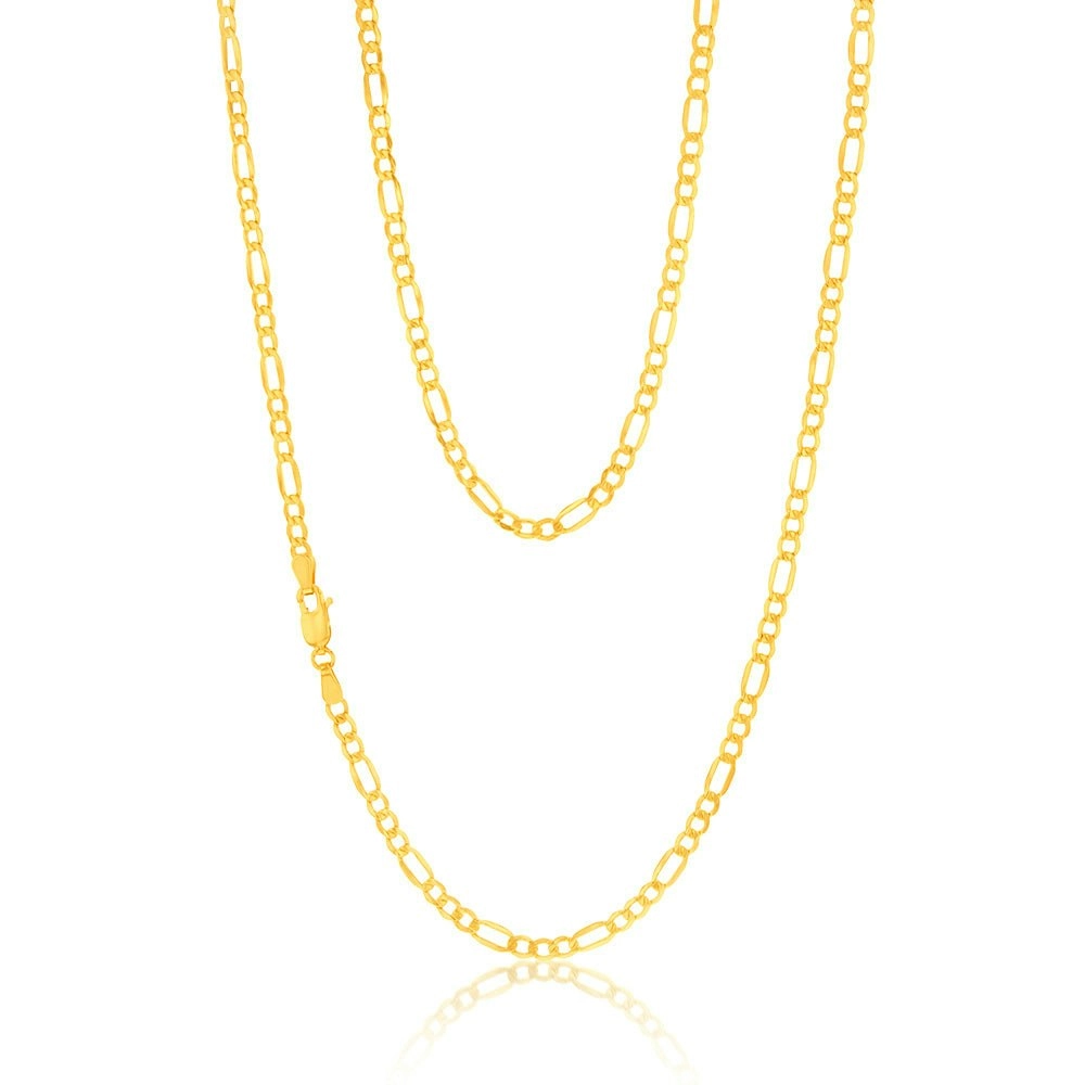 9ct Yellow Gold Silverfilled Bevelled 1:3 Figaro 80 Gauge 55cm Chain