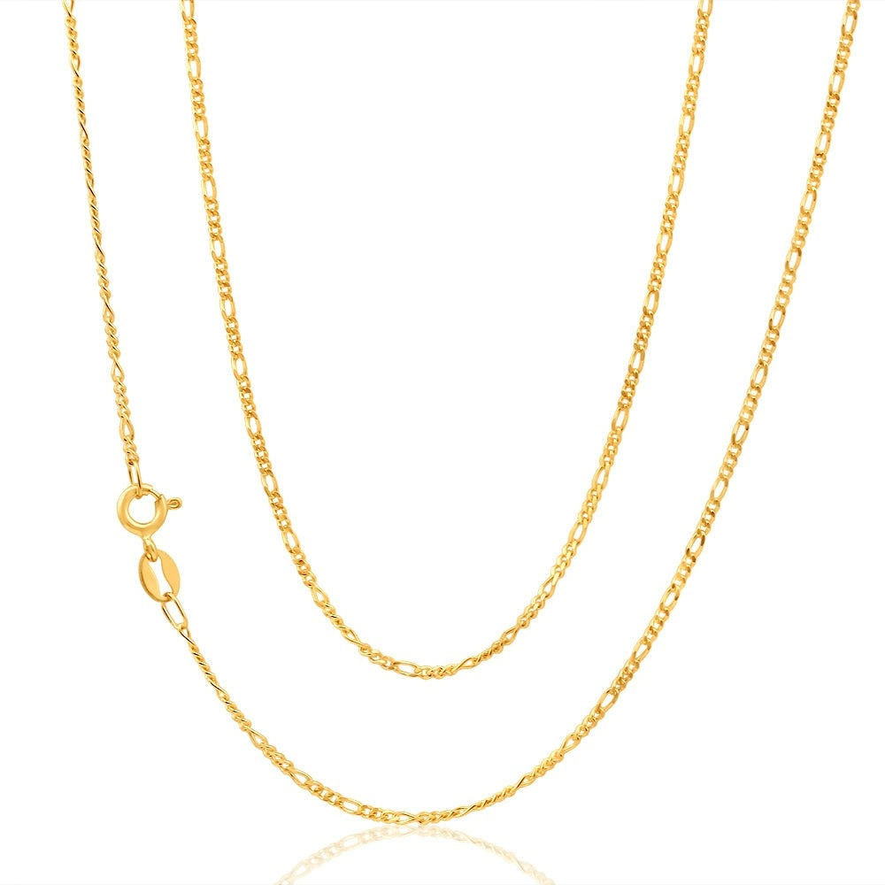 9ct Yellow Gold 45cm Figaro Chain 1:3 Dicut 40Gauge