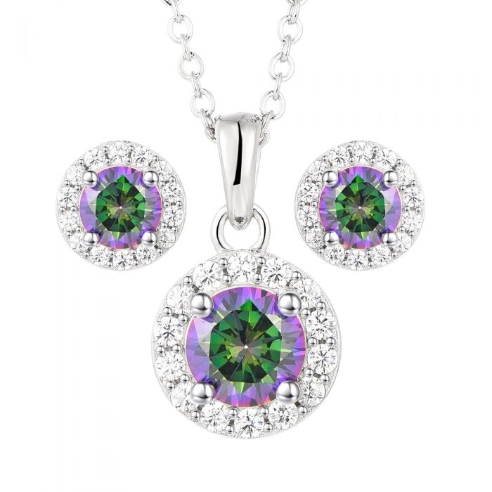 Sterling Silver Mystic Topaz Zirconia Pendant And Stud Set on 45cm Chain