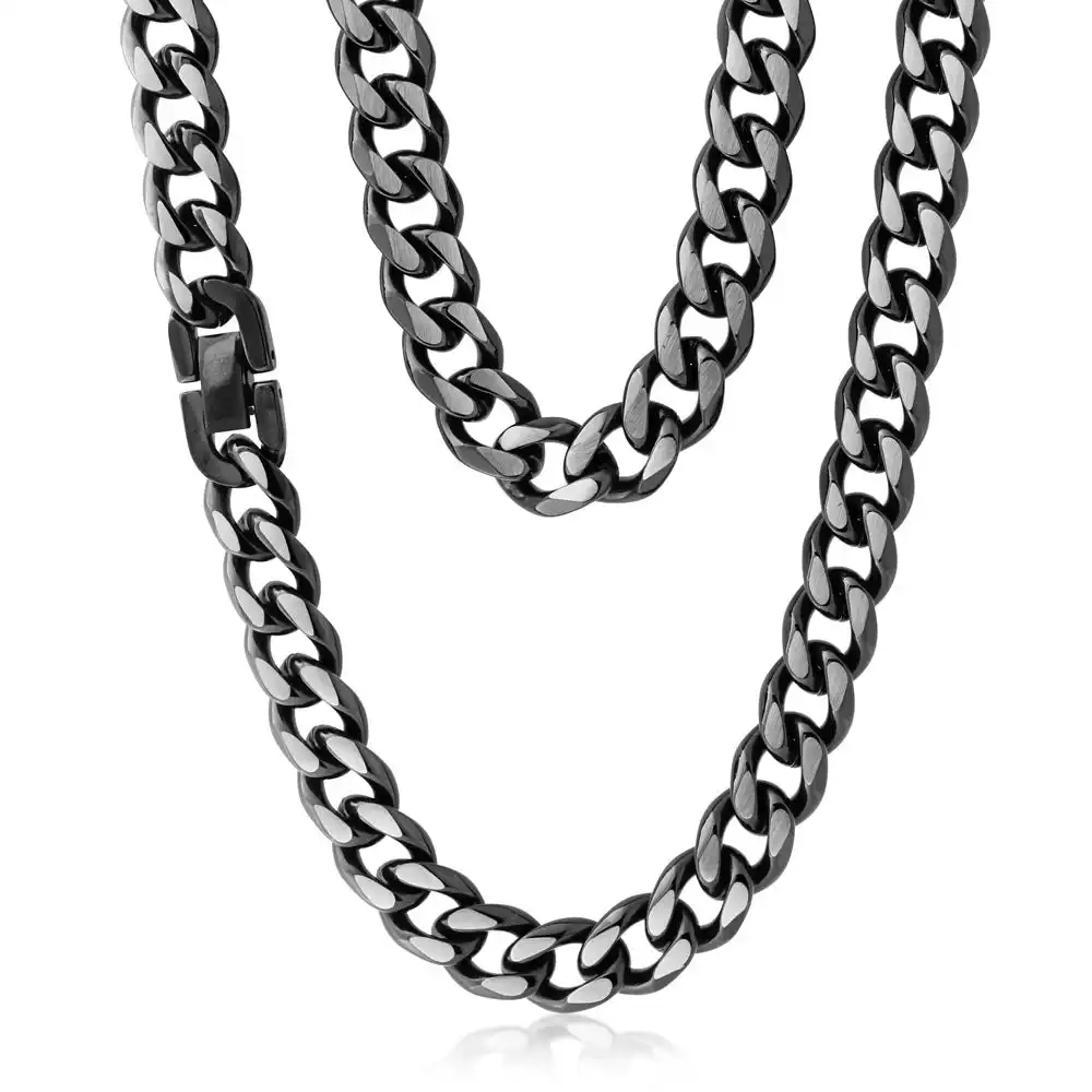 55cm Stainless Steel Reversible Black/Steel Curb Chain