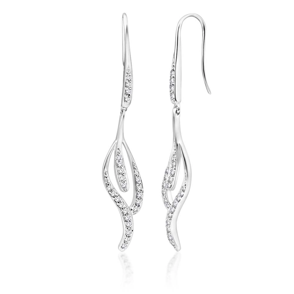 9ct Superb White Gold Diamond Drop Flutter Earrings