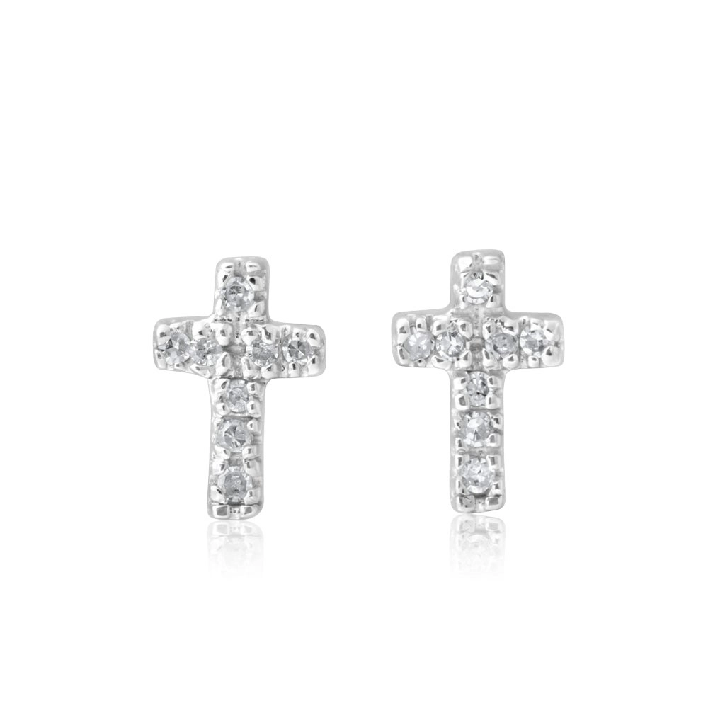 9ct Yellow Gold Diamond Cross Stud Earrings with 16 Brilliant Cut Diamonds