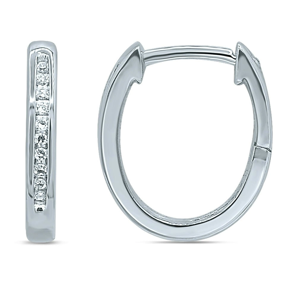 9ct White Gold Hoop Earrings with 20 Brilliant Diamonds