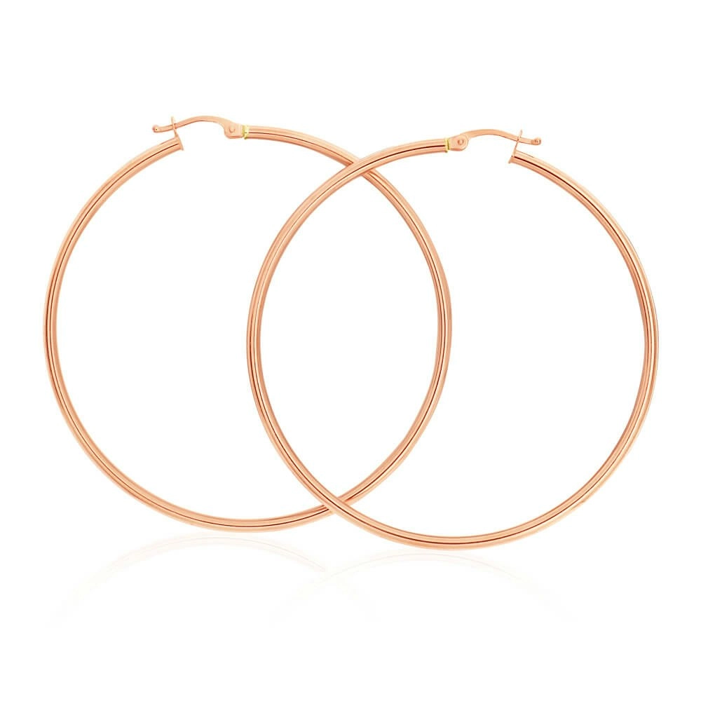 9ct Rose Gold Plain 50mm Hoop Earrings European made