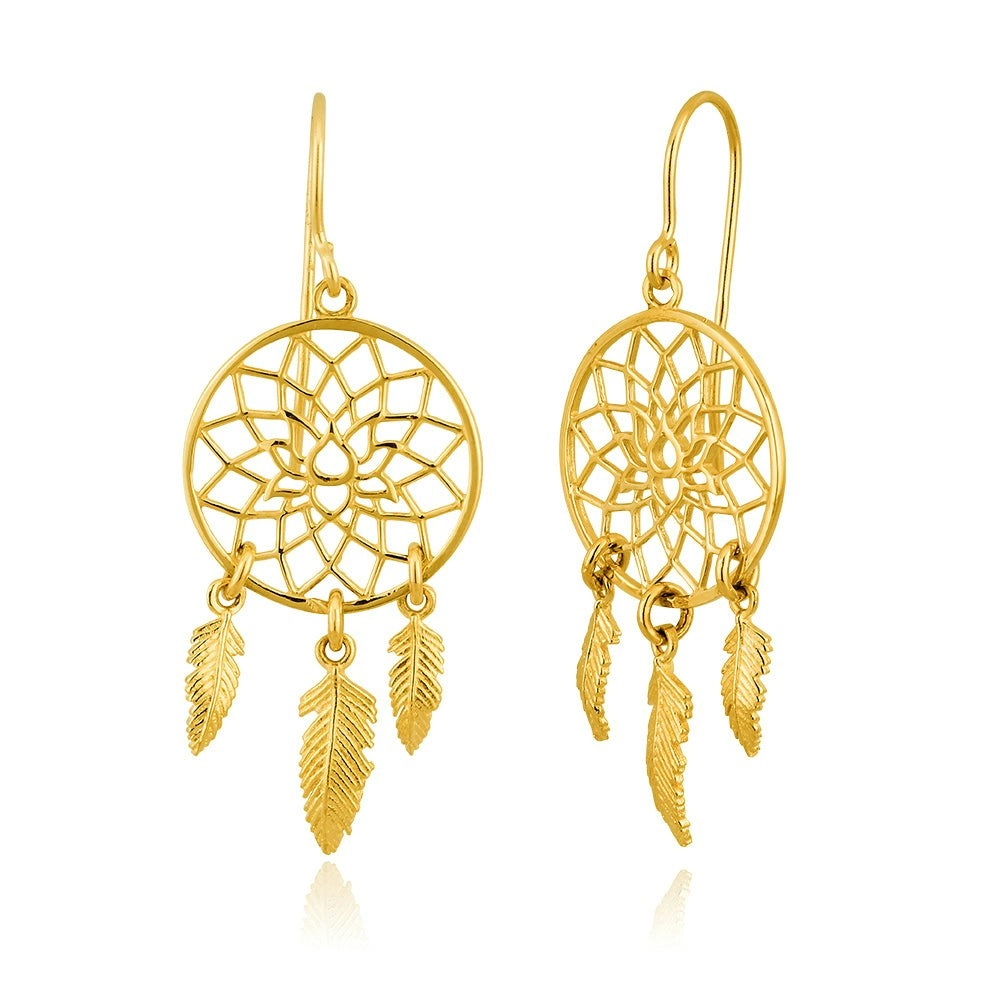 9ct Yellow Gold Fancy Dream Catcher Drop Earrings 9y