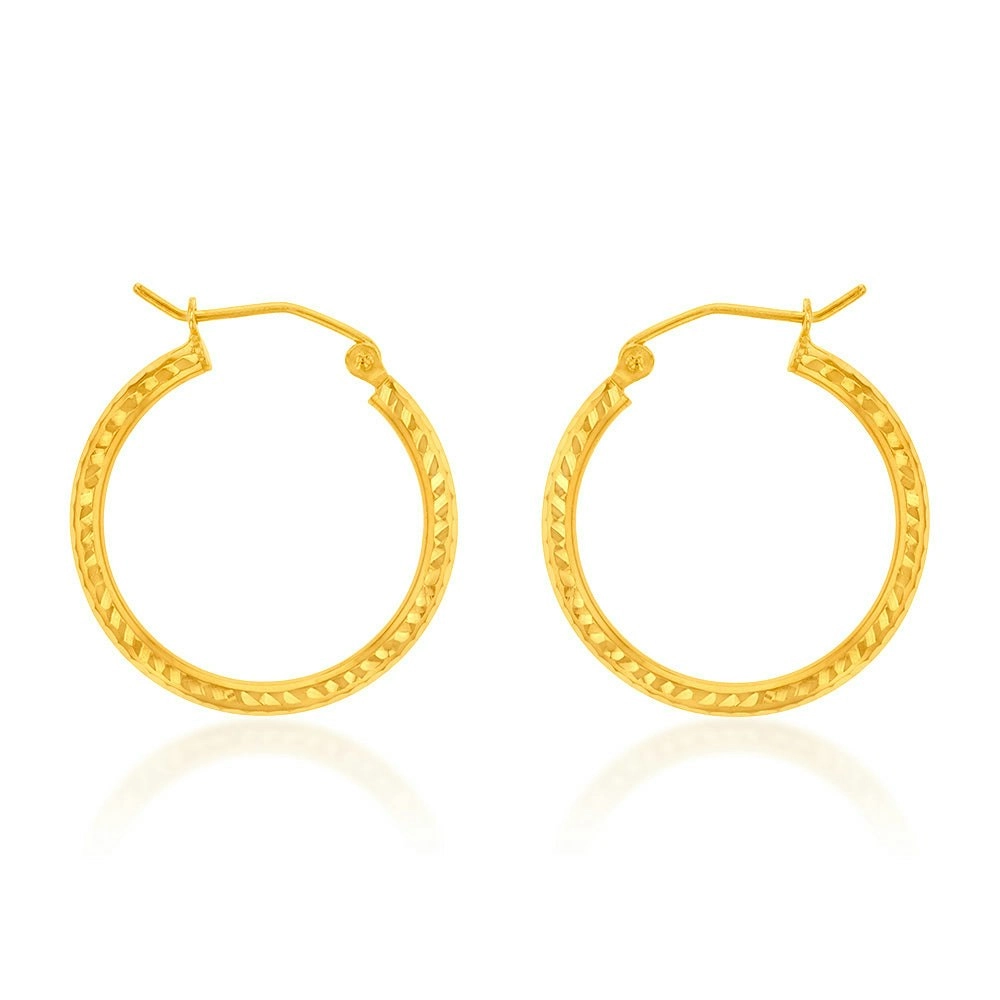 9ct Yellow Gold Silverfilled Fancy Hoop Earring