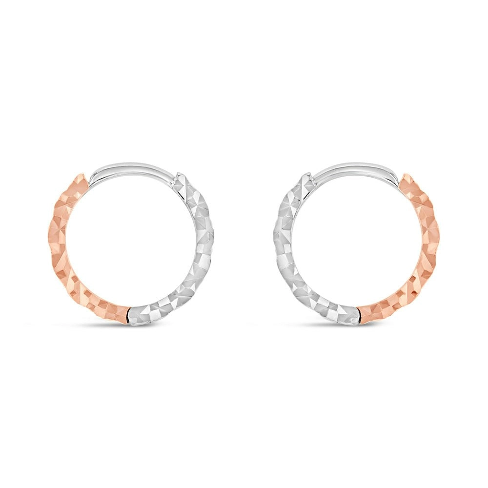 9ct Rose And White Gold Two Toned Patterned Hoop Earrings