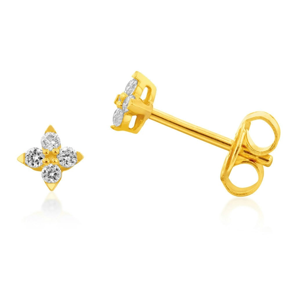 Flawless Cut 1/8 Carat Diamond Stud Earrings in 9ct Yellow Gold