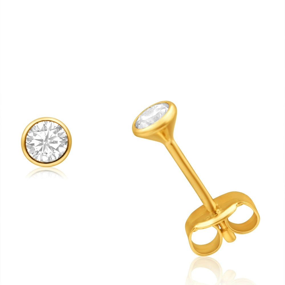 9ct Yellow Gold Cubic Zirconia 3mm Bezel Set Stud Earrings