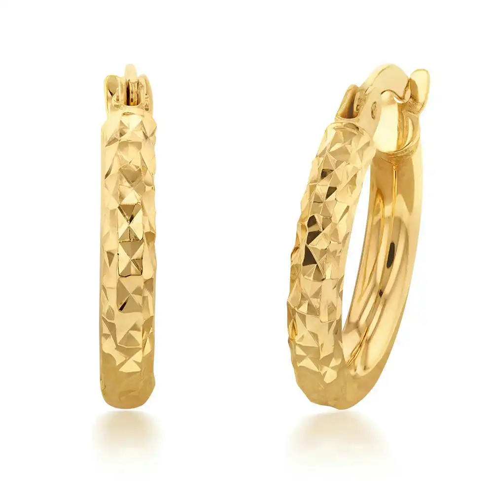 9ct Silverfilled Yellow Gold Fancy Hoop Earrings