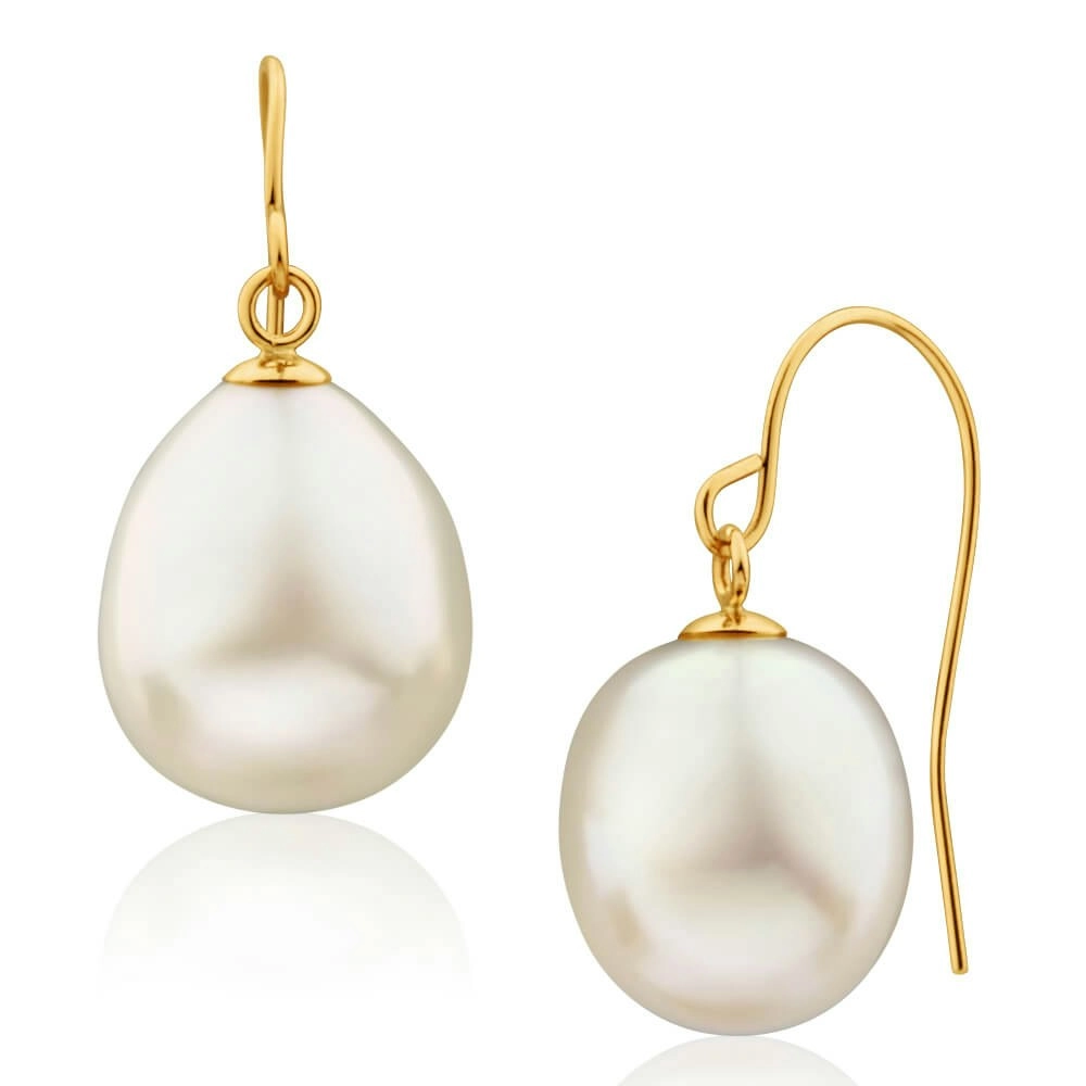 Arizona' 9ct Yellow Gold White Freshwater Pearl Drop Earrings