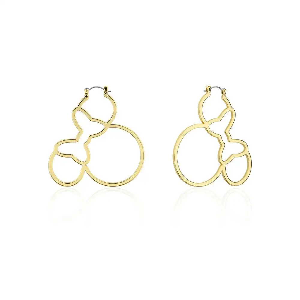 Disney Gold Plated Stainless Steel Minnie Mouse Outline 60mm Hoop Earring