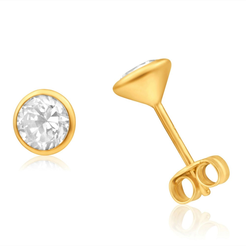 9ct Yellow Gold Cubic Zirconia 5mm Bezel Set Stud Earrings