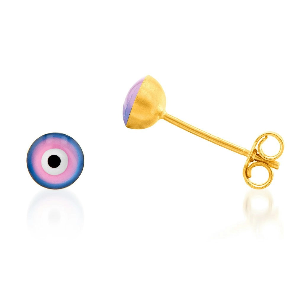 9ct Yellow Gold Round Evil Eye Stud Earrings