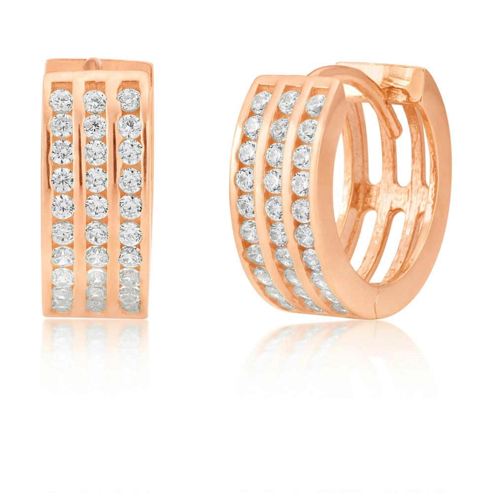 9ct Rose Gold 3 Row Zirconia Huggies