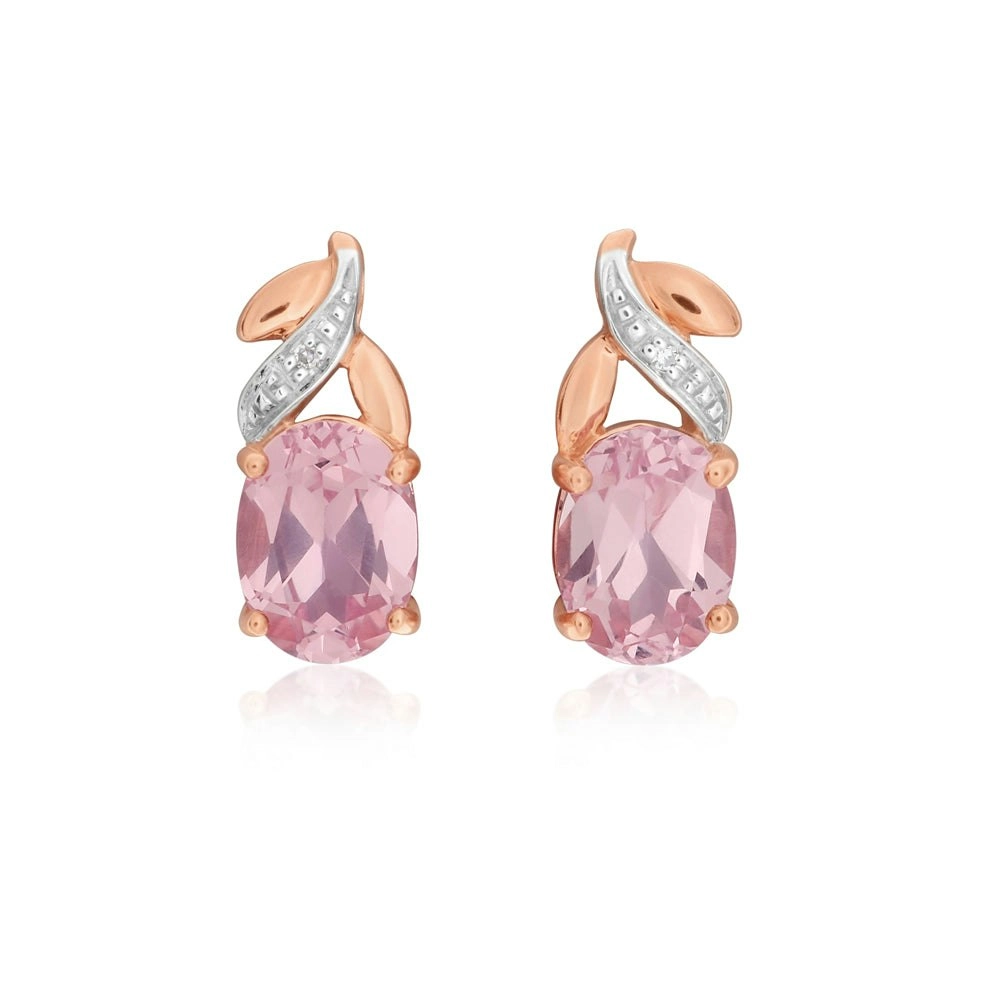 9ct Rose Gold Created Peach Sapphire & Diamond Studs