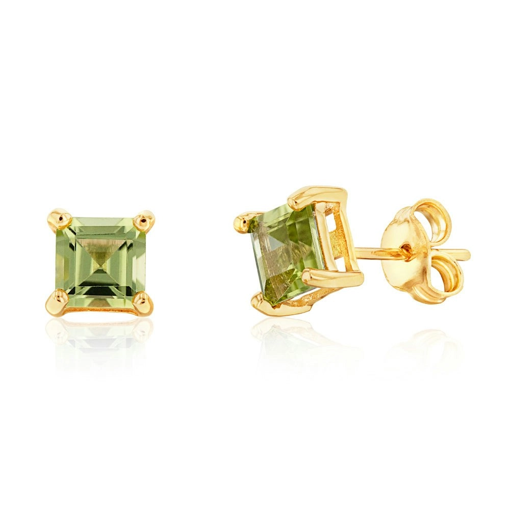 9ct Yellow Gold Peridot Square Studs