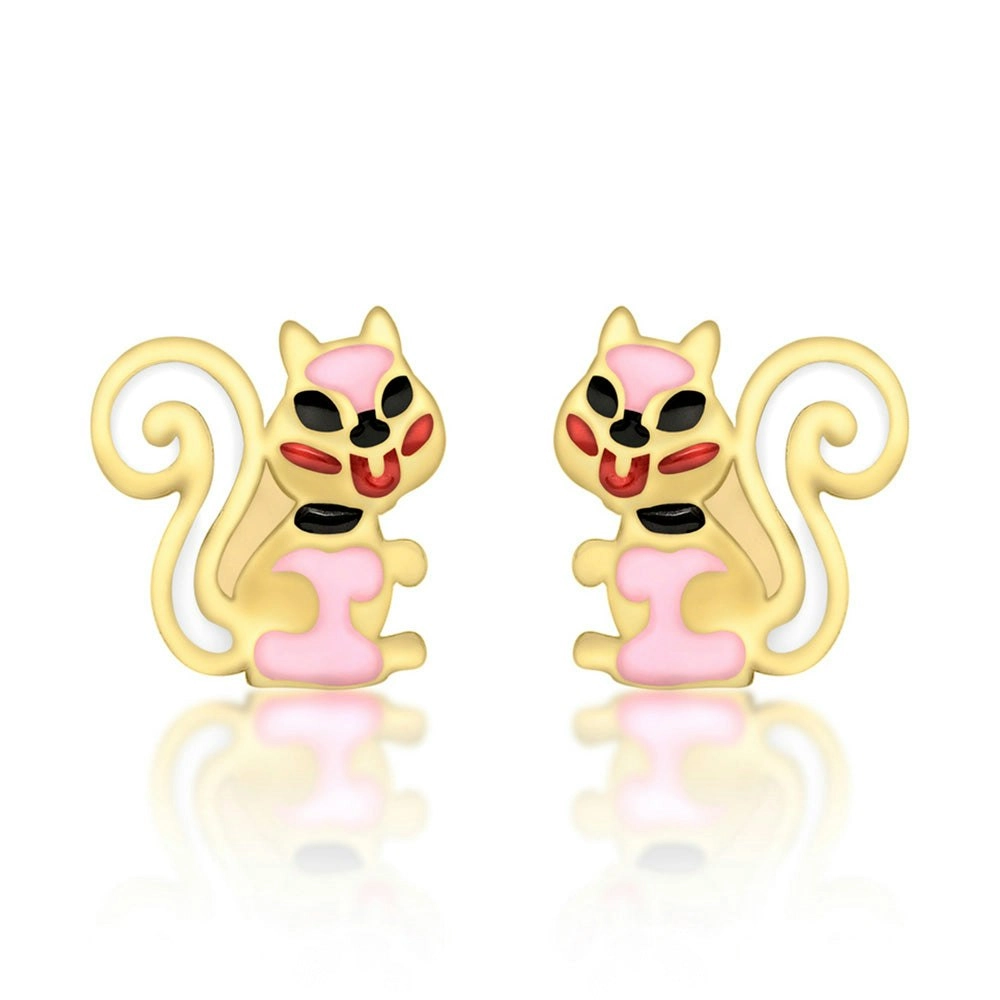 9ct Yellow Gold Enamel Squirrel Stud Earrings