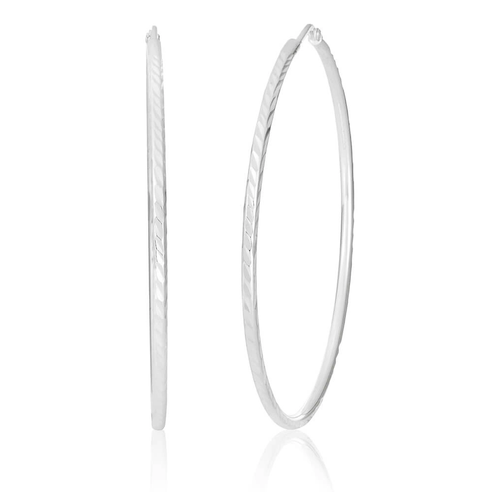 Sterling Silver 50mm Diamond Cut Hoop Earrings