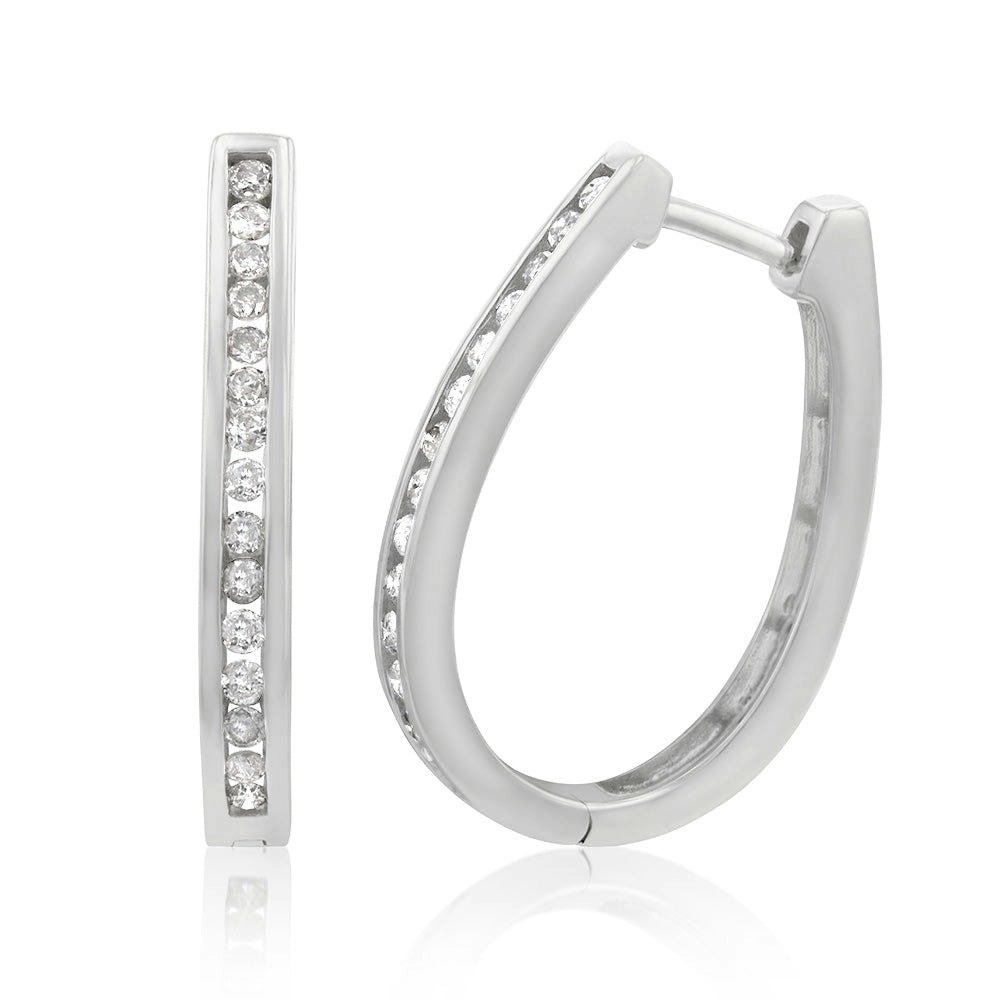 Sterling  Silver 1/2 Carat Diamond Hoop Earrings