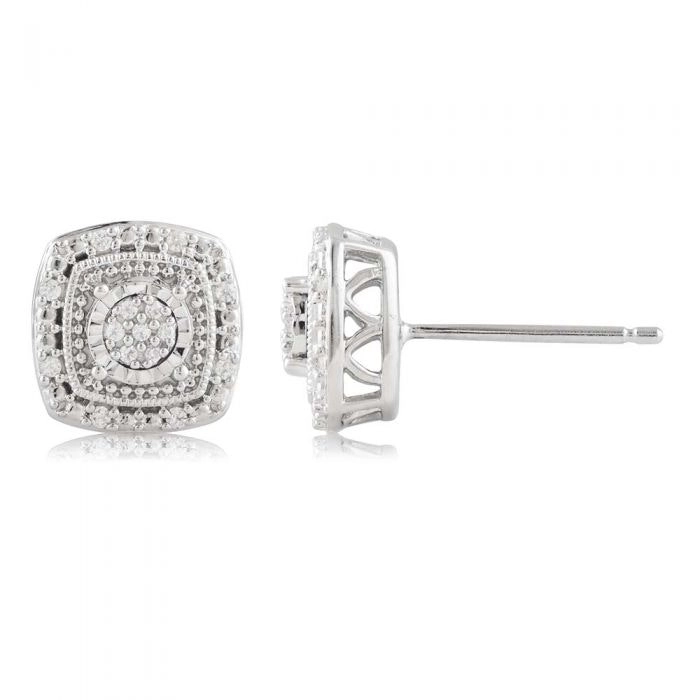 Sterling Silver Diamond Stud Earring Set with 30 Brilliant Diamonds