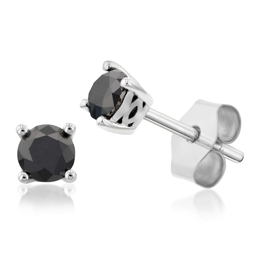 Sterling Silver1 Carat Black Diamond Stud Earrings