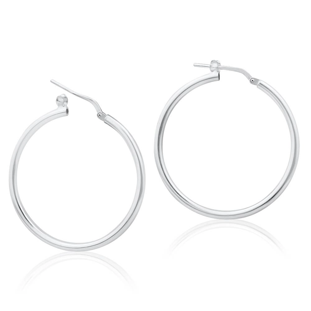 Sterling Silver 30mm Plain Thin Hoop Earrings