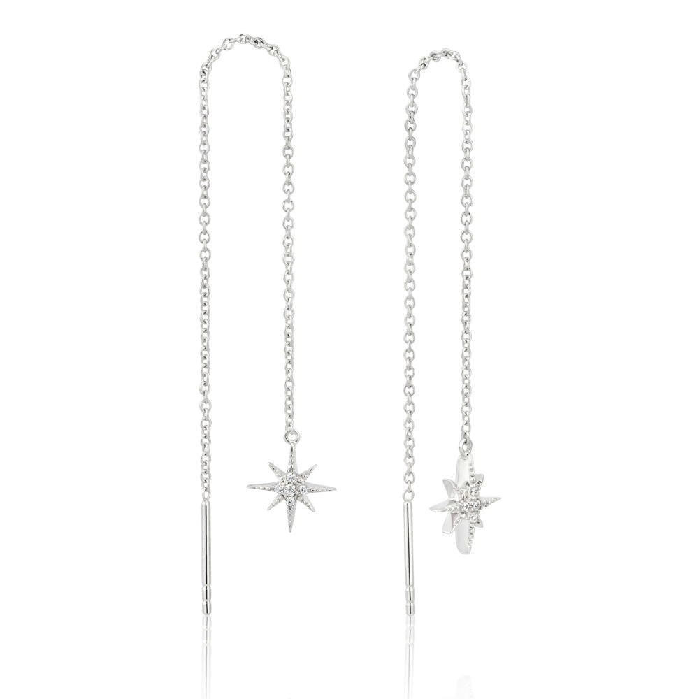 Sterling Silver Zirconia Starburst Threader Earrings