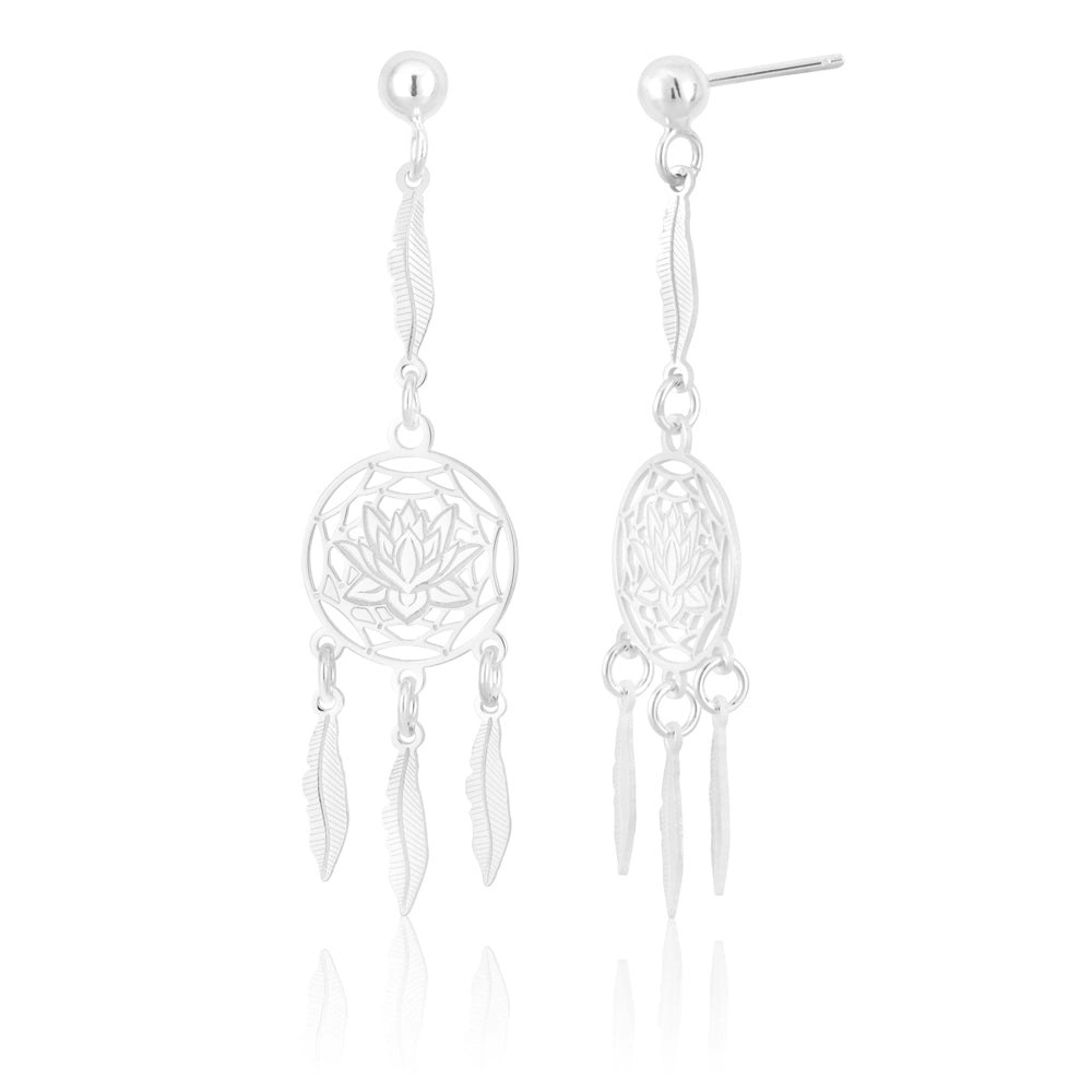 Sterling Silver Lotus Dream Catcher Drop Earrings