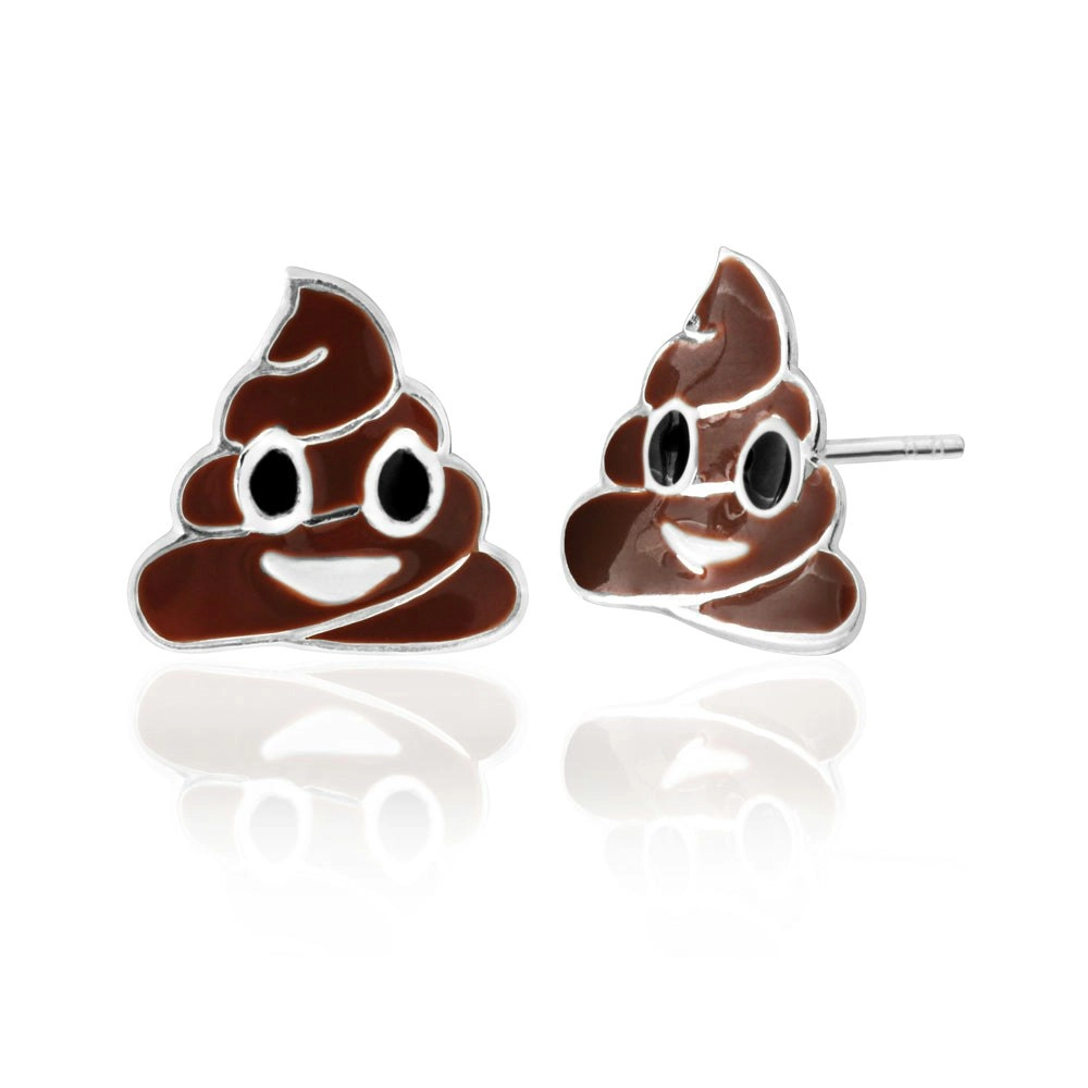 Sterling Silver Smiley Poo Emoji Stud Earrings