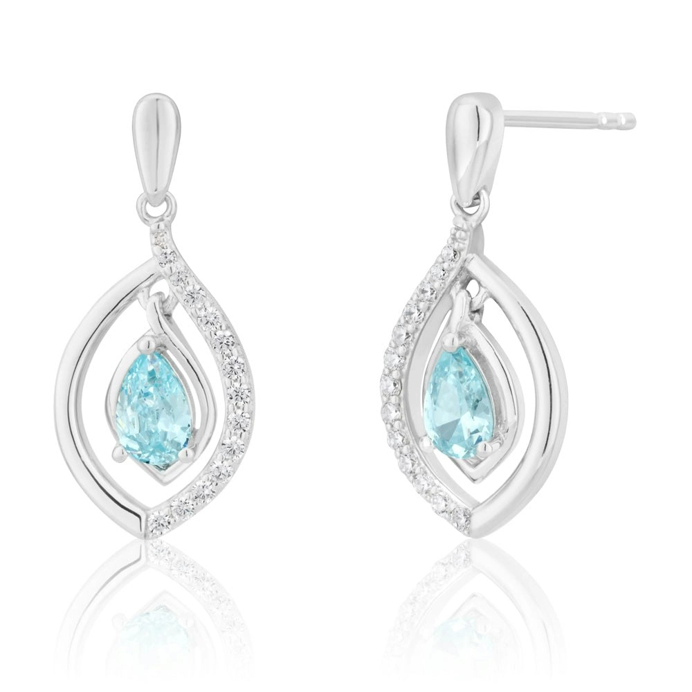 Sterling Silver Blue and White Zirconia Drop Earrings