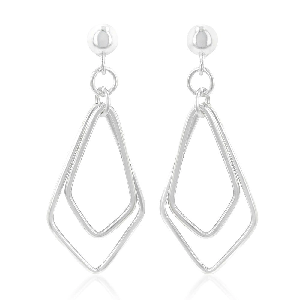 Sterling Silver Diamond Shape Abstract Drop Earrings