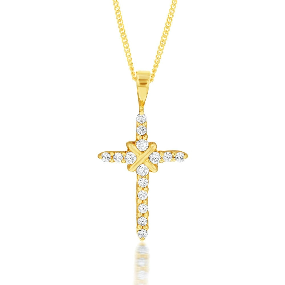 9ct Yellow Gold Impressive Cubic Zirconia Cross Pendant