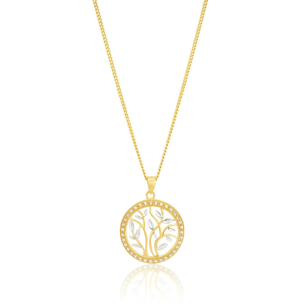 9ct Yellow Gold Two-Tone Leaf Pendant with Milgran and Diamond Cutting feature